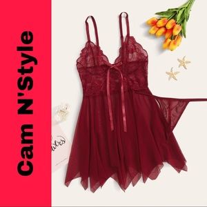 New Sexy Red Sheer Lace Babydoll Slips